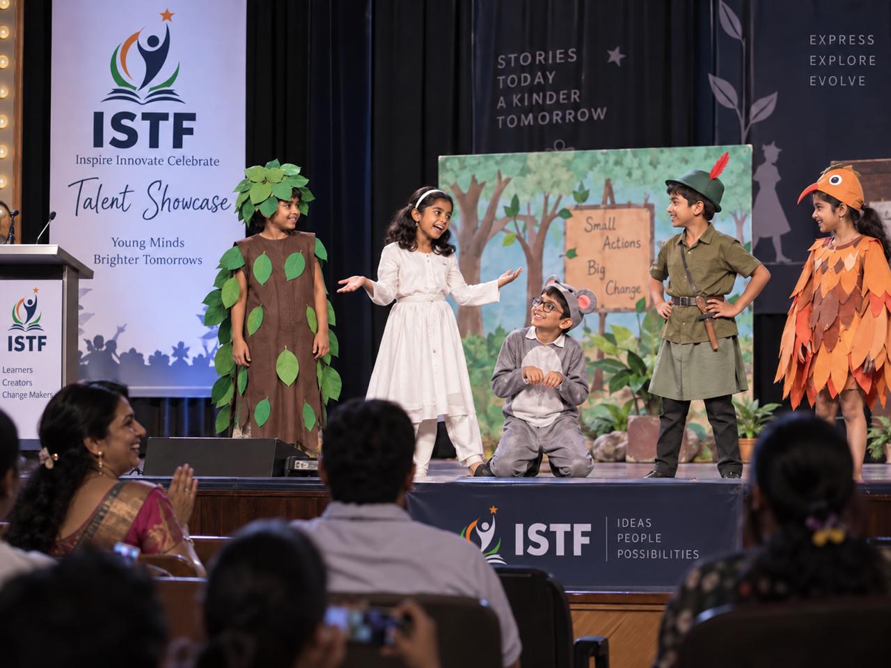 Children performing a play at an ISTF showcase