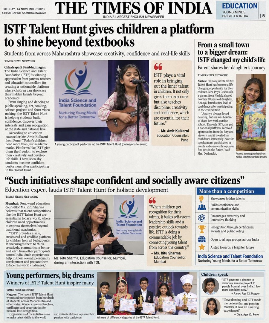 Times of India — ISTF Talent Hunt gives children a platform to shine beyond textbooks